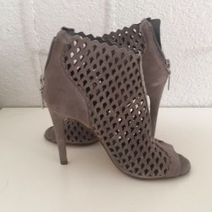 Gray heeled booties
